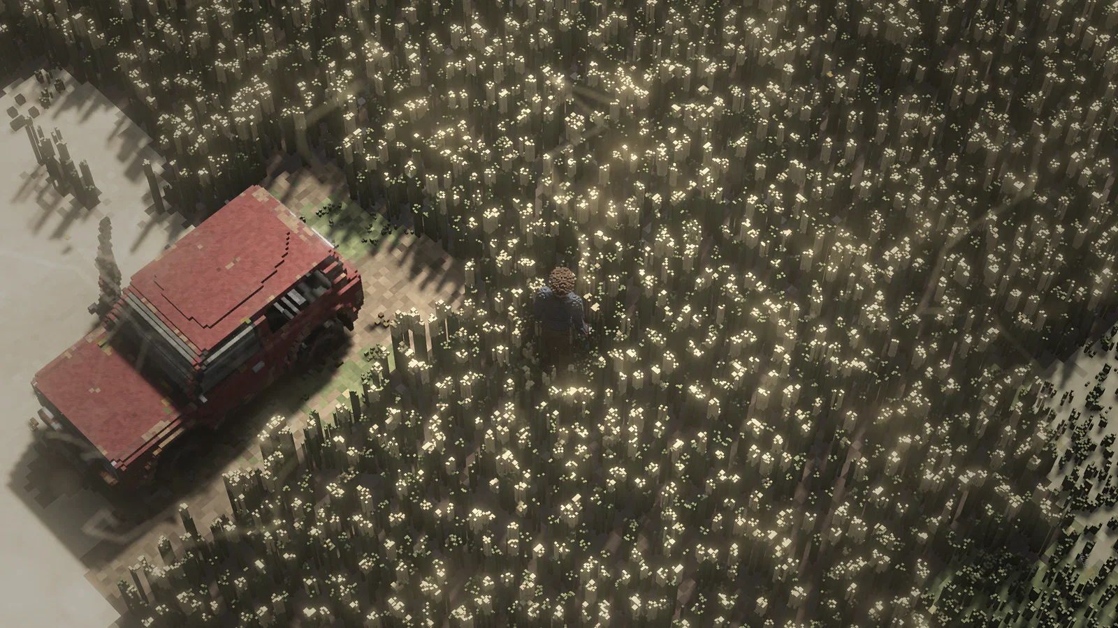 An abandoned Kamzík 4×4 at the edge of a field of tall grass