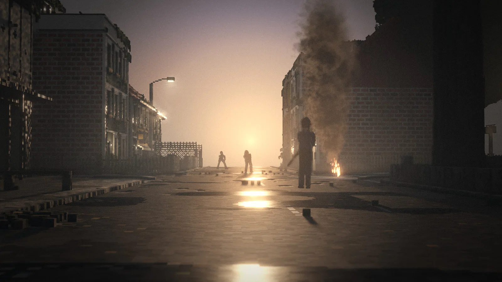 Infected on a street in Korabelsk at sunset